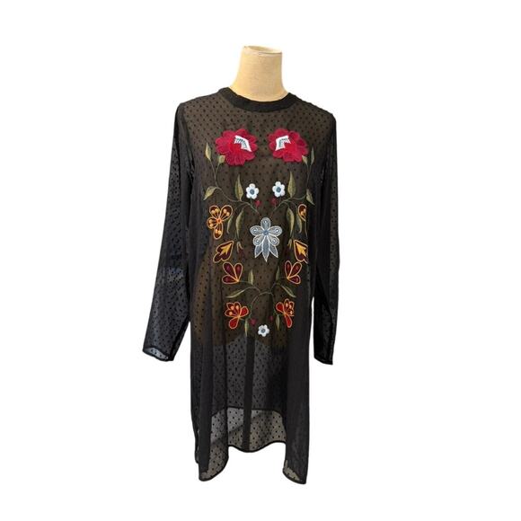"PHILOSOPHY" Embroidered Sheer Shirt Dress SEE THROUGH SZ S Artsy Whimsy Fairy - Picture 1 of 10